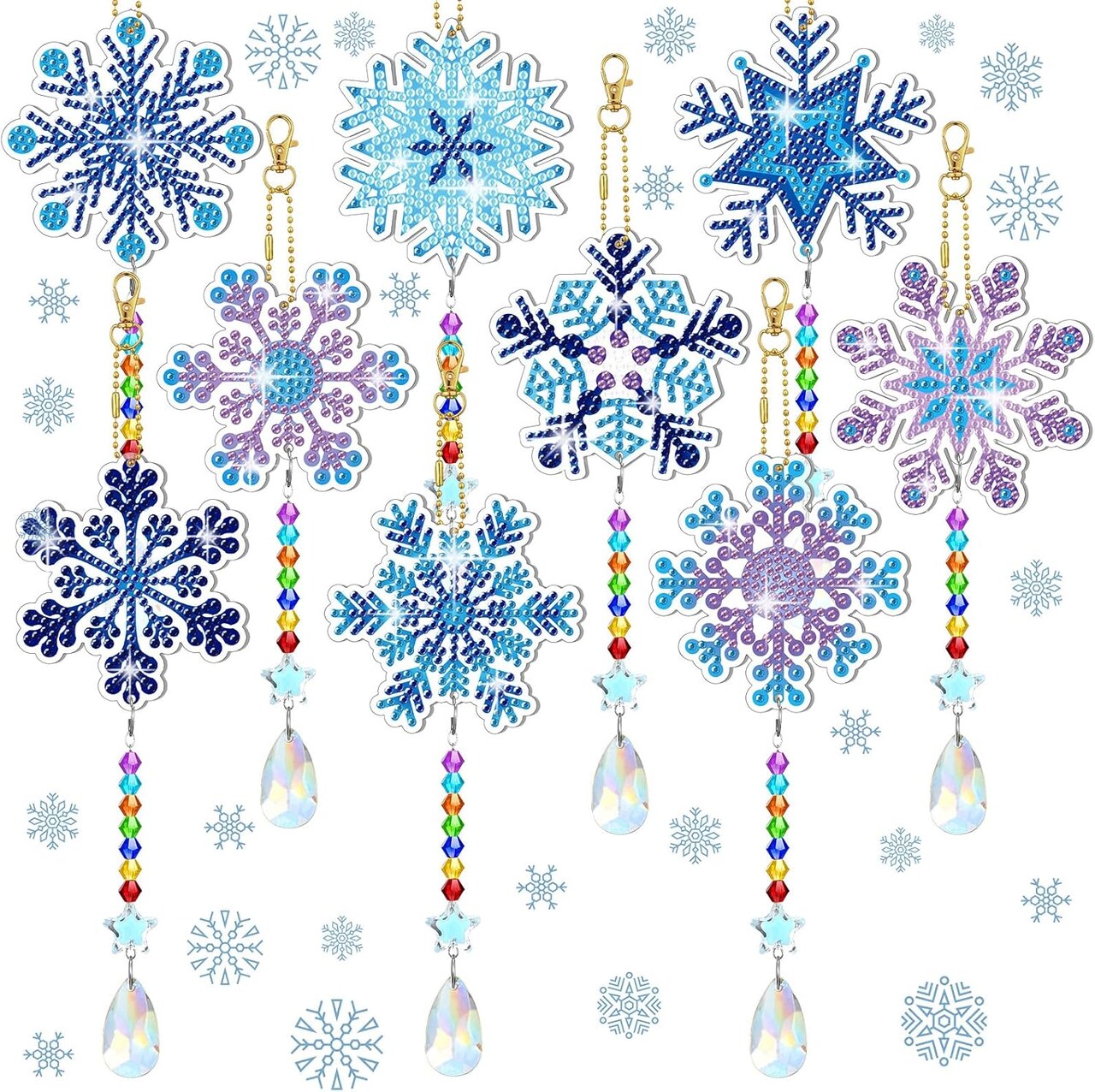 9 Pcs Christmas Diamond Art Suncatcher Double Sided Diamond Art Suncatcher Diamond Art Kit Diamond Ornament Diamond Wind Chime for Adults DIY